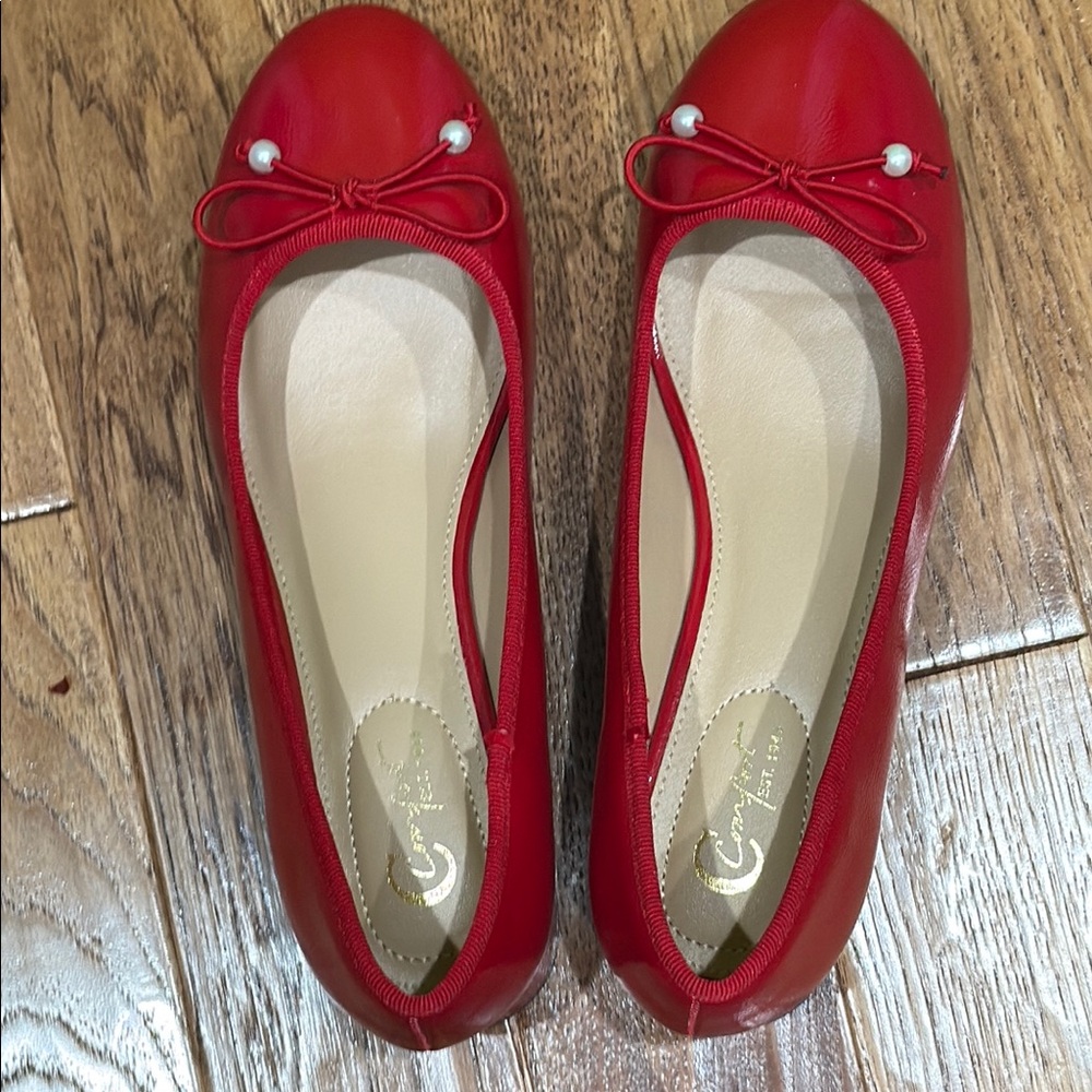 Cato Red Glossy Flats with Bow